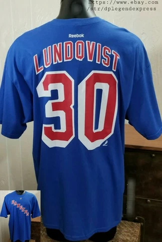 NHL New York Rangers Hockey LUNDQVIST #30 Reebok Blue Jersey T-Shirt Sz 2XL Note Cover