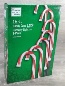 NEW HOME ACCENTS 16.5 INCH WHITE RED CANDY CANE LED PATHWAY LIGHTS (SET OF 8) - Picture 1 of 14