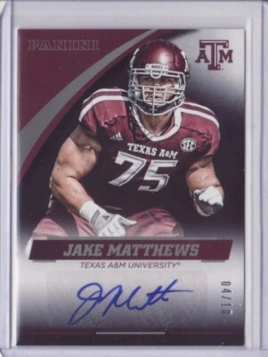 2015 Panini Collegiate Texas A&M Autograph Black Jake Matthews /10 Auto Flat S/H - Image 1 of 2