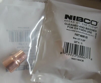 100 NIBCO 600R-CB WROT COPPER 1/2 x 3/8 CxC REDUCING COUPLINGS OXYGEN SERVICE - Image 1 of 2