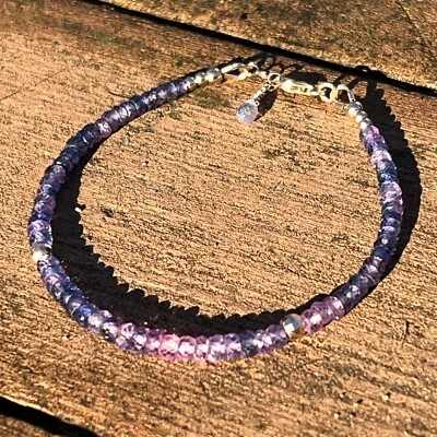 Natural Pink Purple Sapphire Bracelet Solid 14k Rose Gold , 7 1/4  - 7 2/3  - Image 1 of 4