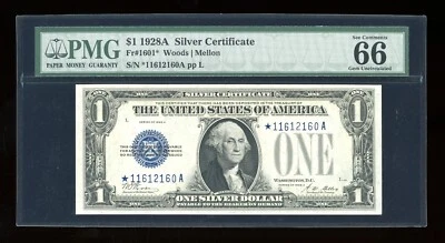 DBR 1928-A $1 Silver Funnyback STAR Gem Fr. 1601* PMG 66 EPQ Serial *11612160A - Image 1 of 2