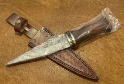 Scottish Sgian Dubh Dagger Damascus Blade Knife DM-1076 Leather Belt Sheath NIB - Image 1 of 4