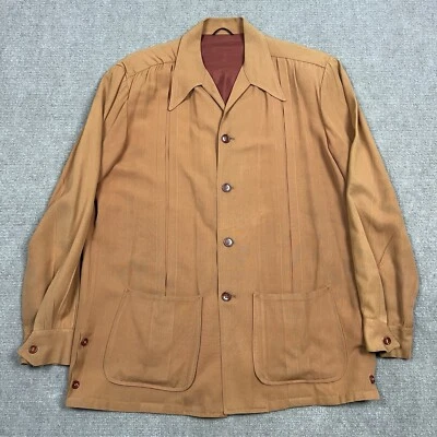 Vintage 50s Hollywood Gabardine Rayon Blazer Jacket Fleck Mens Medium Rockabilly - Image 1 of 4
