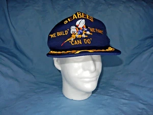 Vintage SEABEES "We Build, We Fight, Can Do" Mesh Snapback Trucker Hat/Cap - Picture 1 of 5