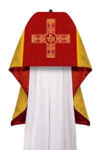 Humeral Veil Vestment Adorned with Braided Orphrey & IHS embroidery - Picture 1 of 10