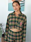 Savage Fenty Womens Size XL Plaid Crop Button Down Shirt Green Pink Rihanna 