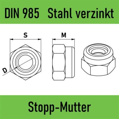 DIN 985 M2 - M4 Stoppmutter Sicherungsmutter Stahl verzinkt GHW-Modellbau - Bild 1 von 2
