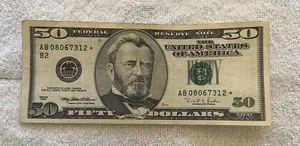 Series 1996 Circulated US Fifty Dollar Bill Star Note $50 AB08067312* - Picture 1 of 2