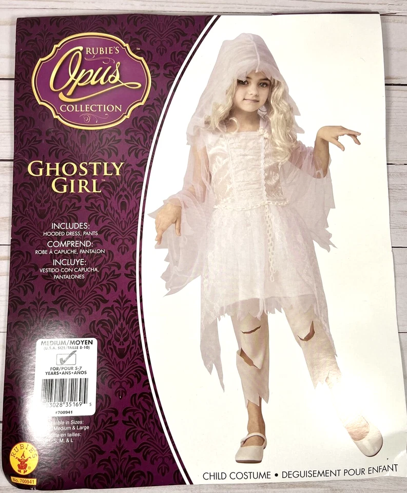 Ghostly Ghost Girl Child Girls Costume White Dress Medium Rubies