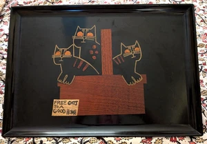 Bandeja Couroc vintage con incrustaciones de madera y latón *Gatos gratis para un buen hogar* - Imagen 1 de 4