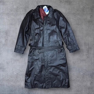 Gabardina vintage de cuero auténtico EU 50 UK 40 napa negra estilo años 90 - Imagen 1 de 14