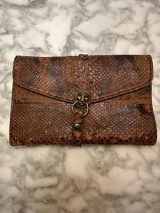 Vintage 1950s European Python Snakeskin Wallet Clutch w/ Lion Head Clasp MCM - Picture 1 of 13