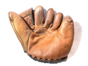 Antique 1930-40 Baseball Glove Mitt Supal "OIL TREATED" Leather Split Finger RHT - Picture 1 of 6