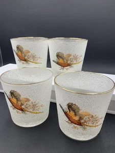 Vtg. West Virginia Pheasant Glazed Pebble Frosted Low Ball Glasses Set Of 4 - Picture 1 of 8