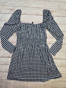 H&M Divided Women's Black and White Long Sleeve Dress Size Large Plaid - Picture 1 of 10