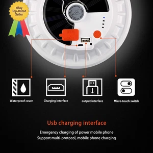 USB Solar Camping Light with Remote, Waterproof Hanging Tent Lamp IPX7 - Picture 1 of 12