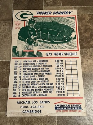 Letrero de calendario de cartón de fútbol americano de la NFL Green Bay Packers 1973 Lambeau Field Foto 1 de 4