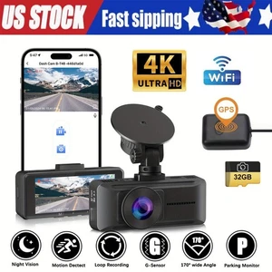UHD 4K Dash Camera WIFI&GPS Parking Monitor G Sensor Dash Cam With 32GB SD Card - Picture 1 of 6