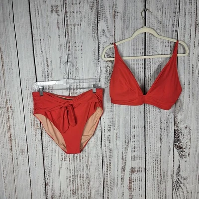 J. Conjunto de natación de 2 piezas a juego de tripulación bikini cuello profundo cintura alta XL/XXL rojo Foto 1 de 4