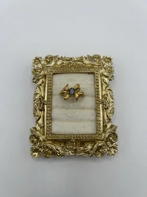 Vintage Gold Avon Faux Opal Solitaire Bow Cocktail Ring Band Christmas Size 8.75 - Image 1 of 4