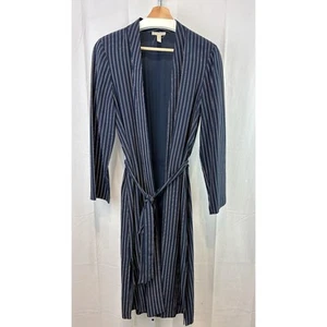 EILEEN FISHER Double Stripe Tencel Viscose Kimono Long Jacket Blue Petite M PM - Picture 1 of 9