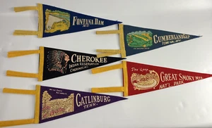 Vintage Lot of 5 Appalachian Souvenir 12" Felt Pennants Smoky Mtn Cumberland Gap - Picture 1 of 11