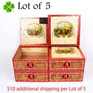 Lote de 5 cajas de cigarros de madera vacías New World Gordo 6,75" x 6,5" x 2,75" - Imagen 1 de 12