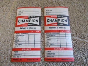 VTG LOT - 2 NOS CHAMPION ZÜNDKERZE ÖLWECHSEL AUFKLEBER TÜRPFOSTEN TUNE-UP 1960-70 - Bild 1 von 6