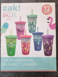 ZAK! Designs 25-oz. Color-Changin Tumbler 12-Pack Set W/lids/straws BPA Free New - Picture 1 of 4