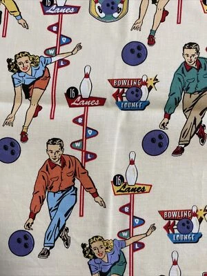 Bowl-A-Rama Bowling Alley Michael Miller Retro Lane BTFQ 17x21 Cotto Fabric RARE - Image 1 of 4