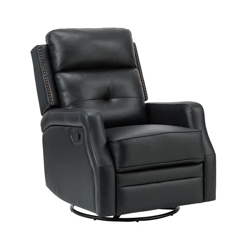 Karat Home Gustavo 28.74" Genuine Leather Swivel Rocker Recliner - Black Cover