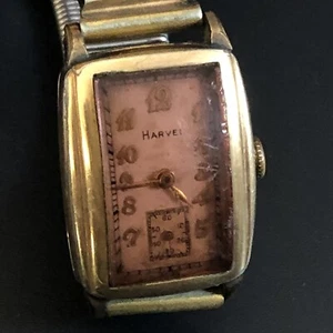 VINTAGE HARVEL 17 JEWELS 10K GOLD FILL WRIST WATCH PARTS OR REPAIR AS IS GL.1 - Picture 1 of 7