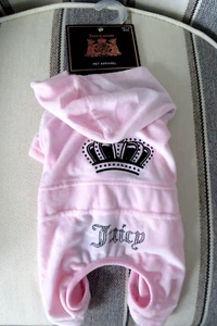 NWT JUICY COUTURE Pet PINK VELOUR Bling Dog TRACKSUIT Fur Baby OUTFIT XS / S - Picture 1 of 6