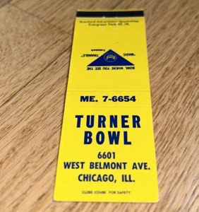 Vintage Matchbook Cover TURNER BOWL,  6601 West Belmont  CHICAGO - Picture 1 of 3