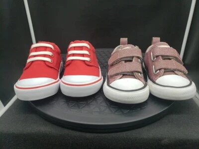 2 pares de zapatos para niñas pequeñas Converse Space Star Rose & Wonder Nation rojos talla 5c Foto 1 de 4