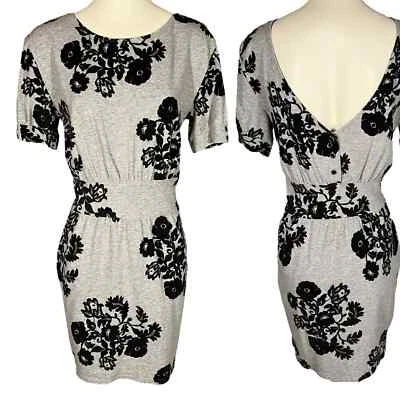 Silence+Noise (S) Mini Dress Heather Grey Black Jersey Floral - Image 1 of 4