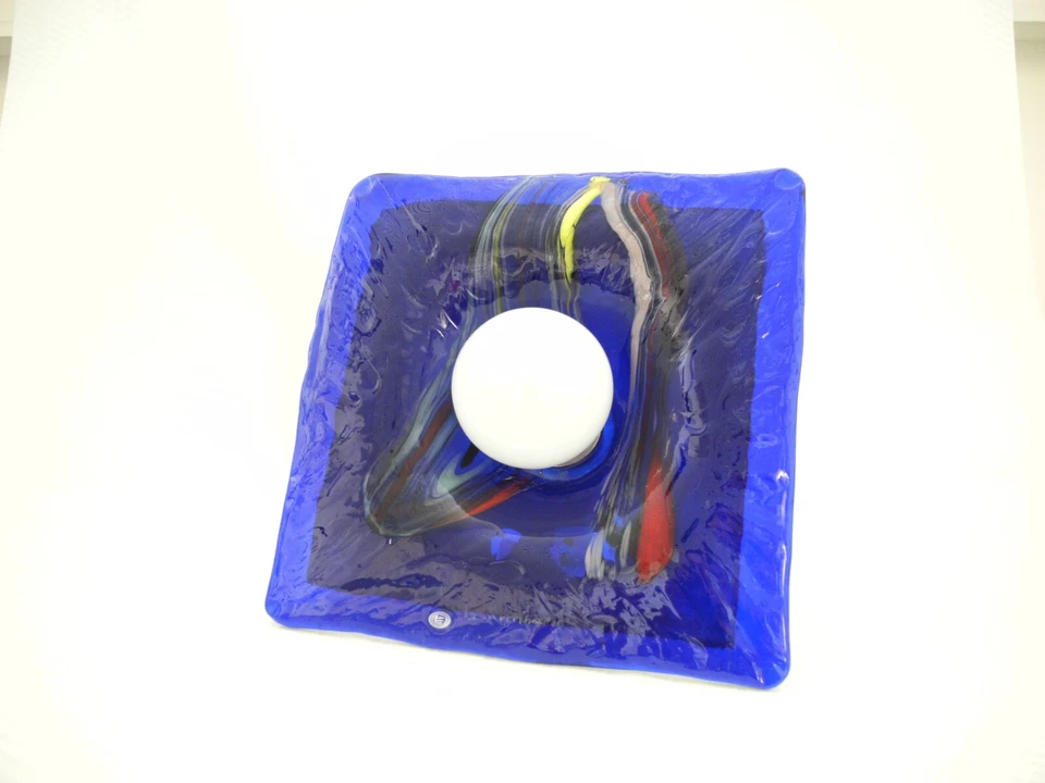 NEW SPOT FARETTO QUADRATO INCASSO VETRO MURANO LAVORATO A MANO BLU 25 X 25 CM - Immagine 1 di 1