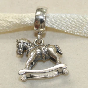New Authentic Pandora Charm Rocking Horse 791413 Dangle W Tag & Suede Pouch - Picture 1 of 5