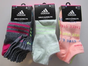 Adidas Girls Superlite No Show 6 Pair Rainbow Pastel Giltter Socks 3Y-9 Nwt - Picture 1 of 11