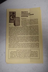 Original Dynaco Aperiodic Loudspeaker System A-12 Owner's Manual - Picture 1 of 2