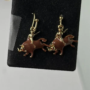 Bull Rider Acrylic Dangle Action Earrings Western Culture Cow Girl - Picture 1 of 4