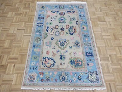 4 x 6 Hand Knotted Ivory Colorful Oushak Oriental Rug G13909 - Image 1 of 4