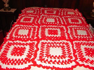 Nuova coperta fatta a mano fatta a mano rossa nonna quadrata uncinetto afgana - Foto 1 di 7