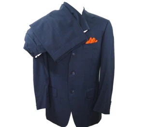 Traje italiano para hombre de dos piezas a cuadros azul lana pura cintura faconnable 35x29 41 R - Imagen 1 de 21