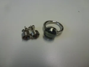 Luna Schmuckset: Ring Gr. 14,5, Ohrstecker, silberfarben mit grauem Stein - Bild 1 von 3