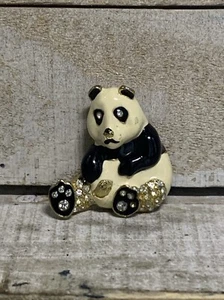 P.E.P. Erwin Pearl Panda Bear Brooch Pin Enamel Rhinestone Gold Tone Vintage - Picture 1 of 4