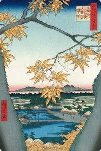 Impresión en madera Utagawa Hiroshige Mamá Hojas de otoño Tegona santuario éxito Ukiyo-e - Imagen 1 de 6