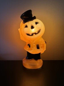 Vintage Scarecrow PUMPKIN Blow Mold Light-Up Top-Hat Jack O Lantern Empire 1969 - Picture 1 of 7