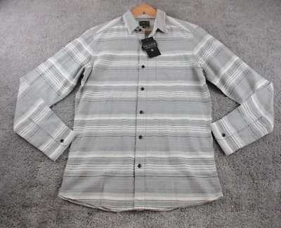 Quiksilver Shirt Small LOng Sleeve Collared Button Up Striped Grey New - Image 1 of 4